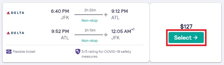 Skyscanner flight search results individual flight