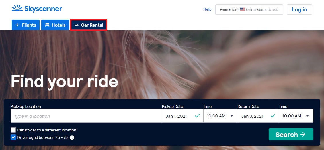 Skyscanner rental car home