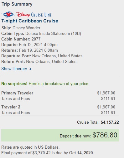 Travelocity cruise trip summary