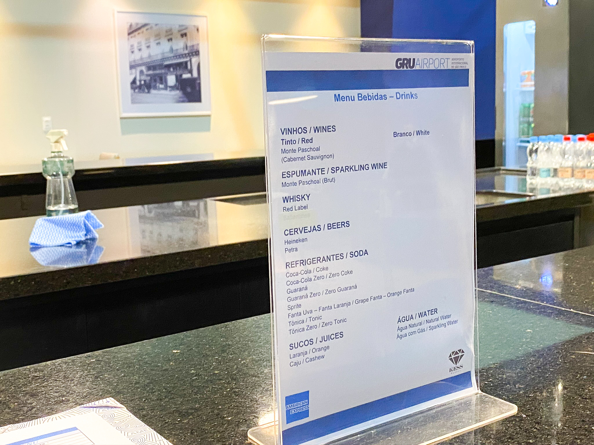 COVID Bar Menu at American Express Lounge at GRU Guarulhos International Airport