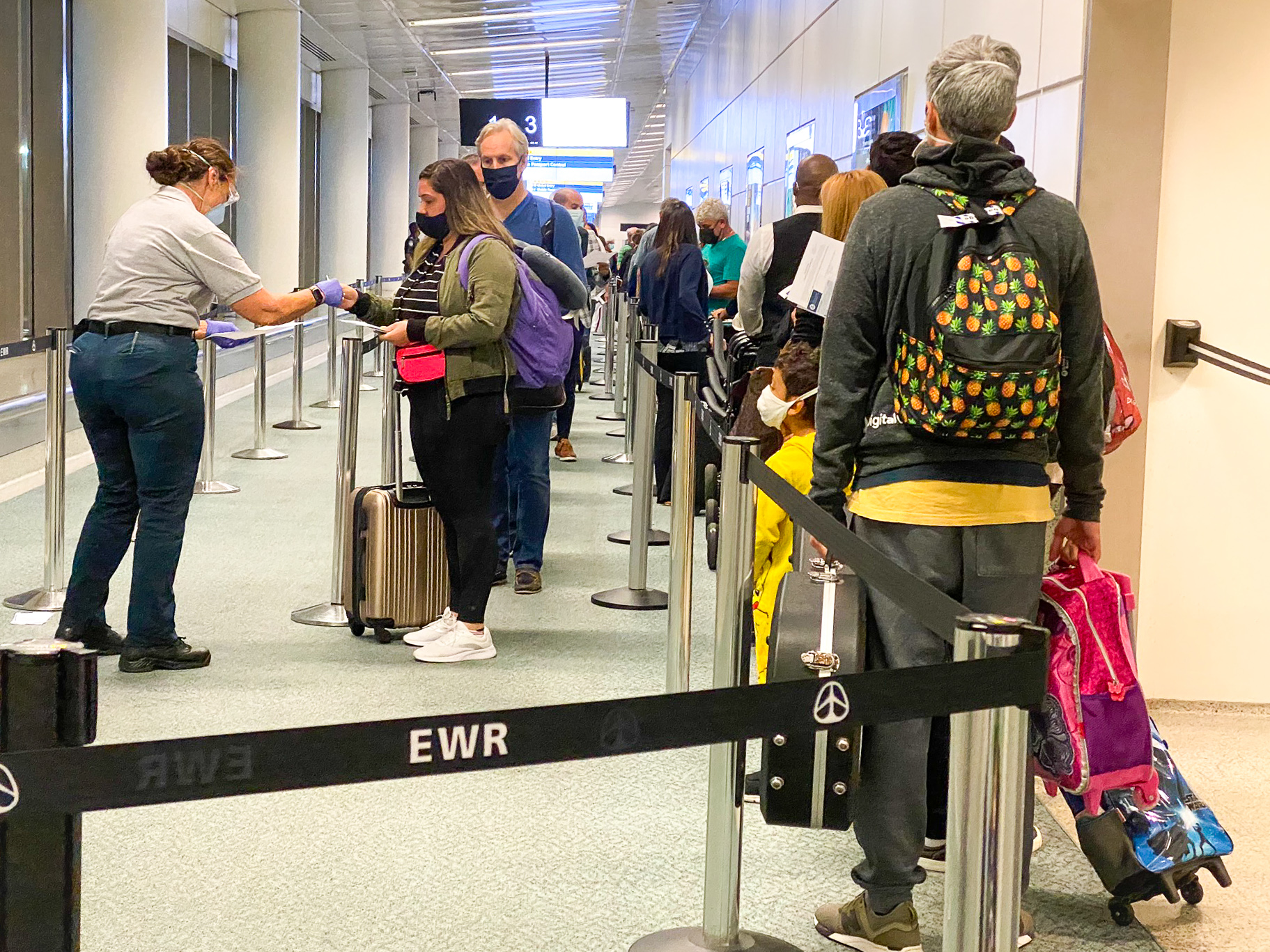 Health Declaration line at EWR Newark for coronavirus covid