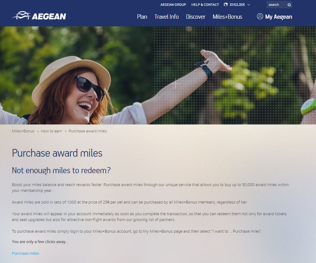 Purchase Aegean Airlines MilesBonus Miles