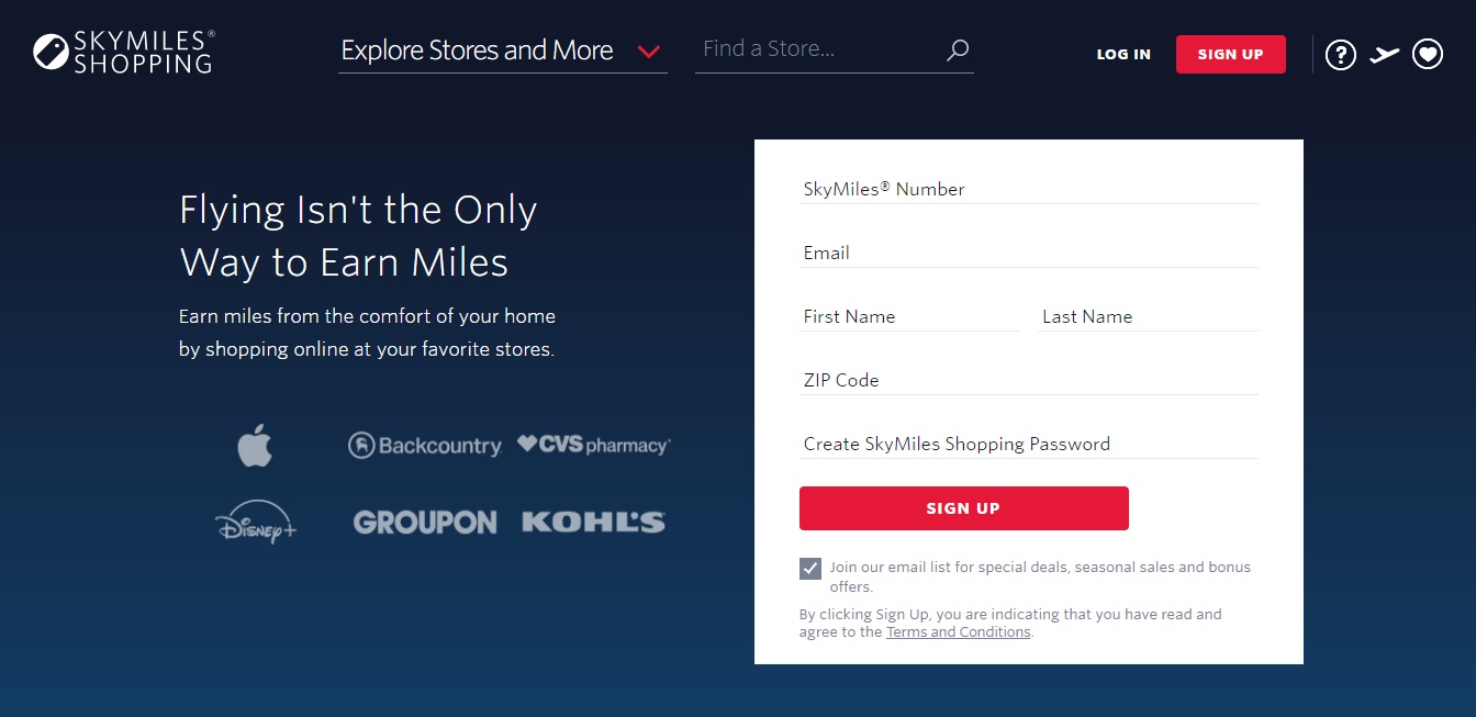 SkyMiles Shopping login