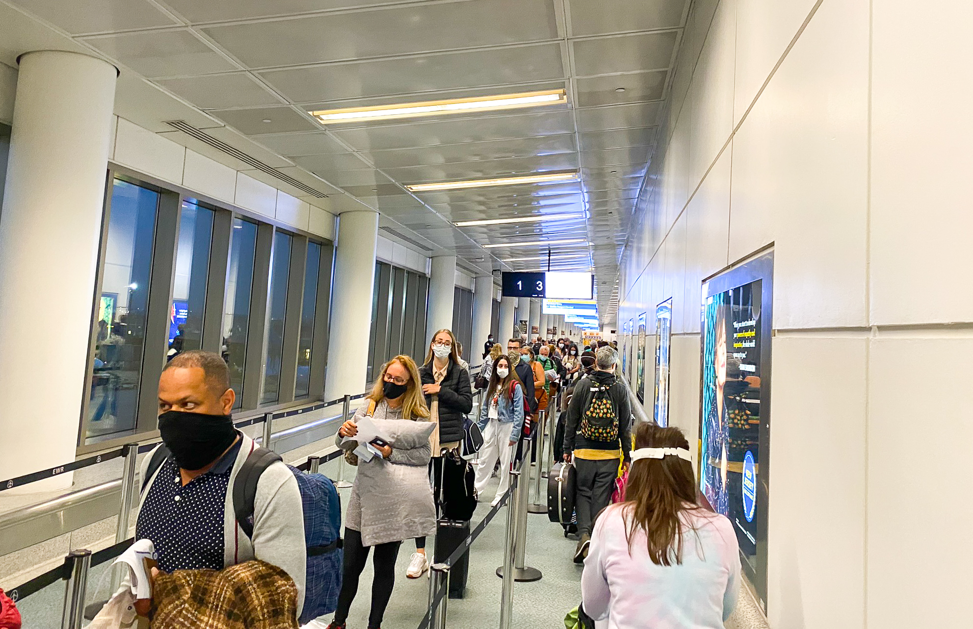 Temperature check line at EWR Newark for coronavirus covid