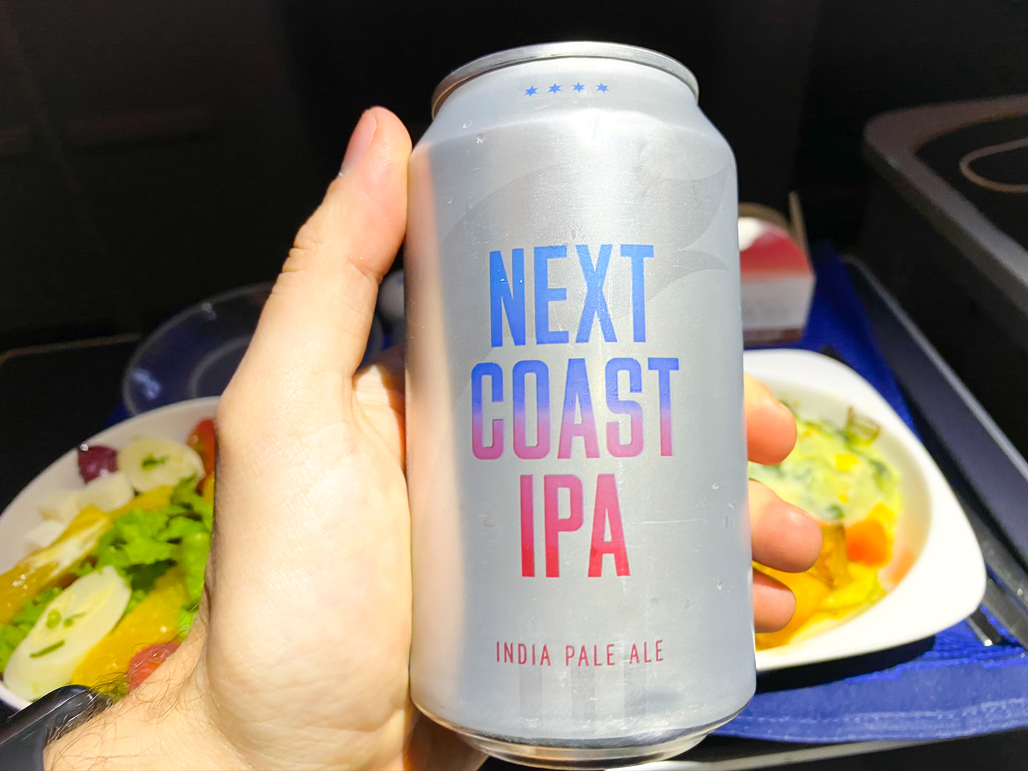 United Boeing 787 Dreamliner Polaris Business Class Goose Island IPA Beer