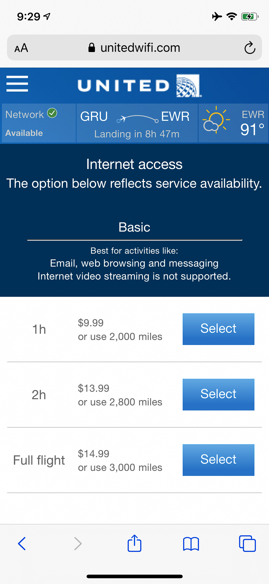 United WiFi Internet Onboard