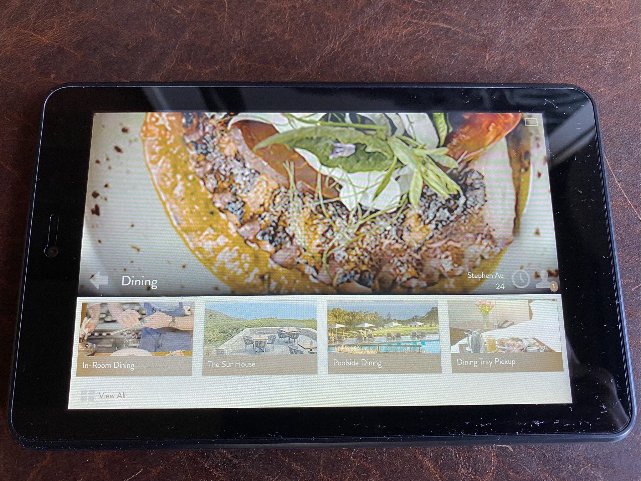 Ventana Big Sur an Alila Resort Ventana fireplace guestroom in room tablet continued