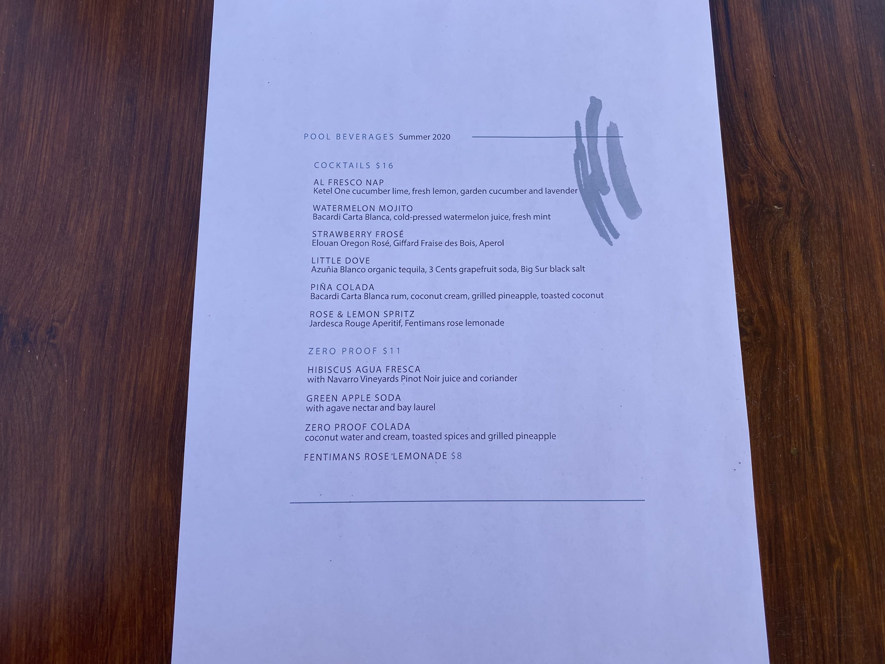 Ventana Big Sur an Alila Resort sun deck poolside dining menu continued