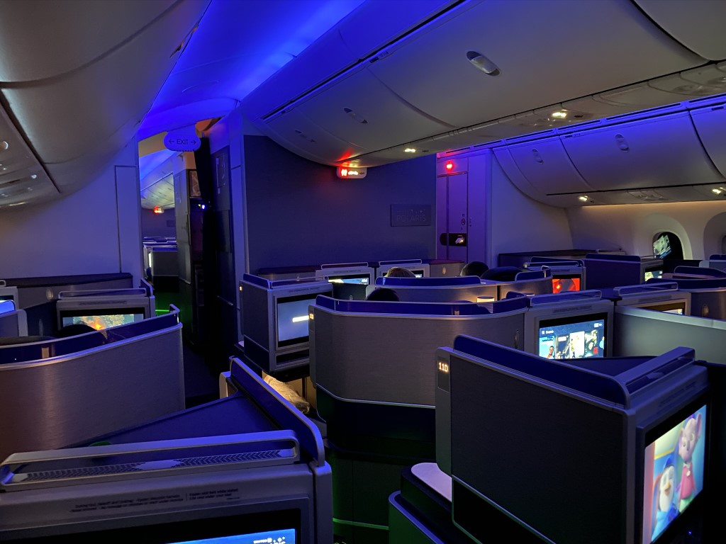 United Polaris cabin at night United Polaris cabin at night