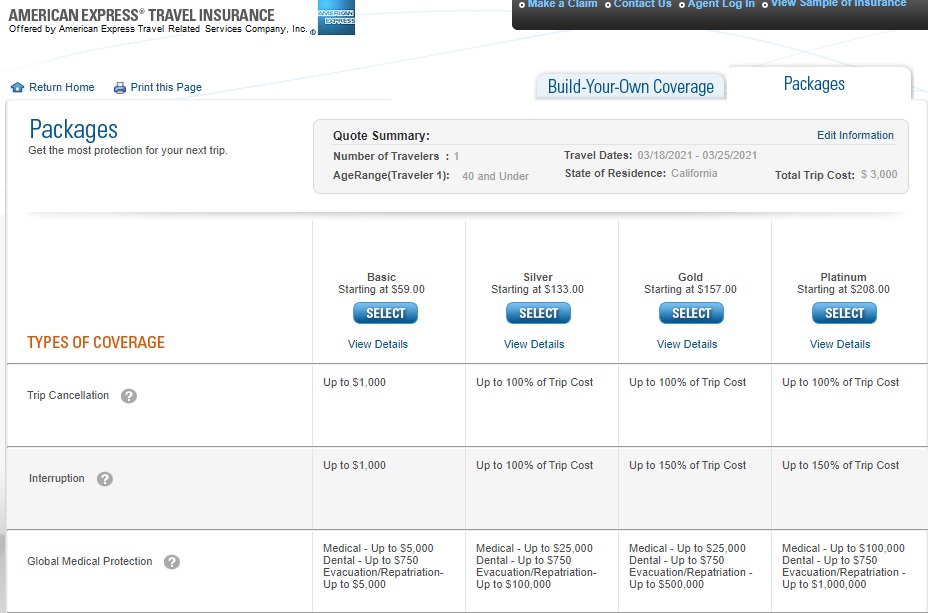 Amex Travel Insurance Quote