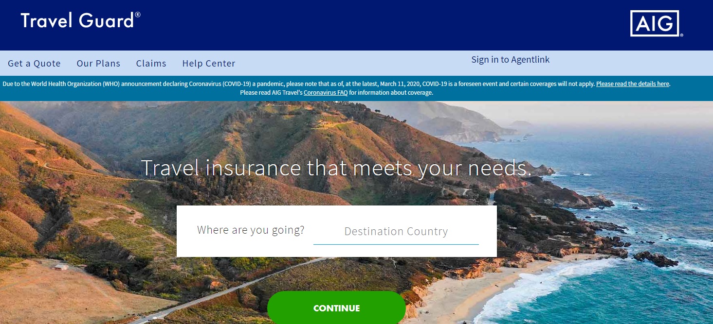 AIG Travel Guard homepage