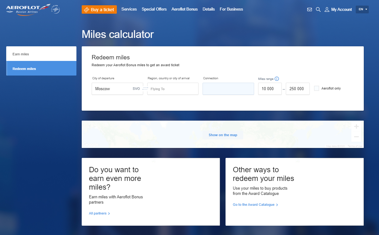 Aeroflot Miles Calculator
