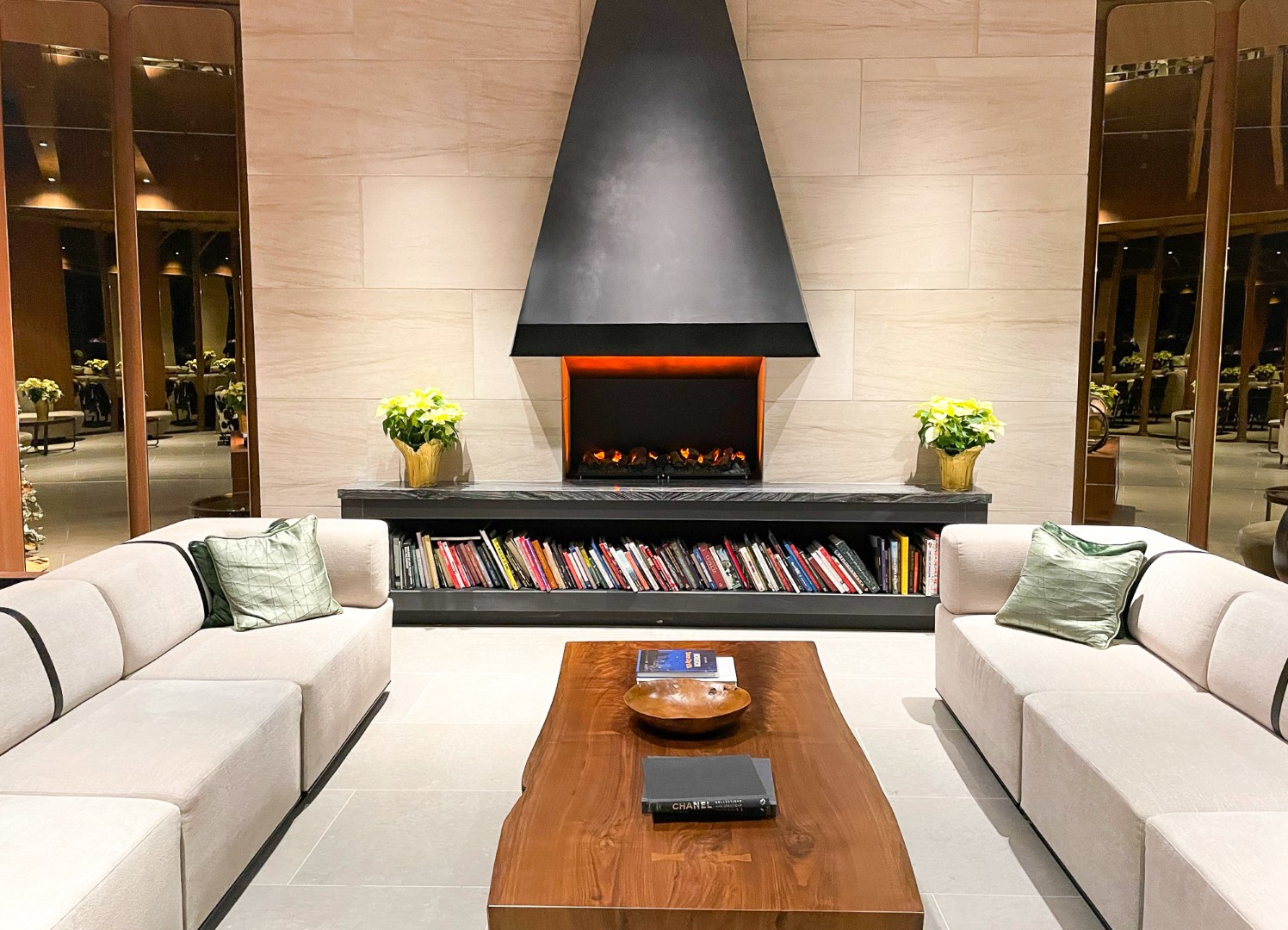 C. Baldwin Curio Collection Hilton Hotel in Houston Texas lobby fireplace