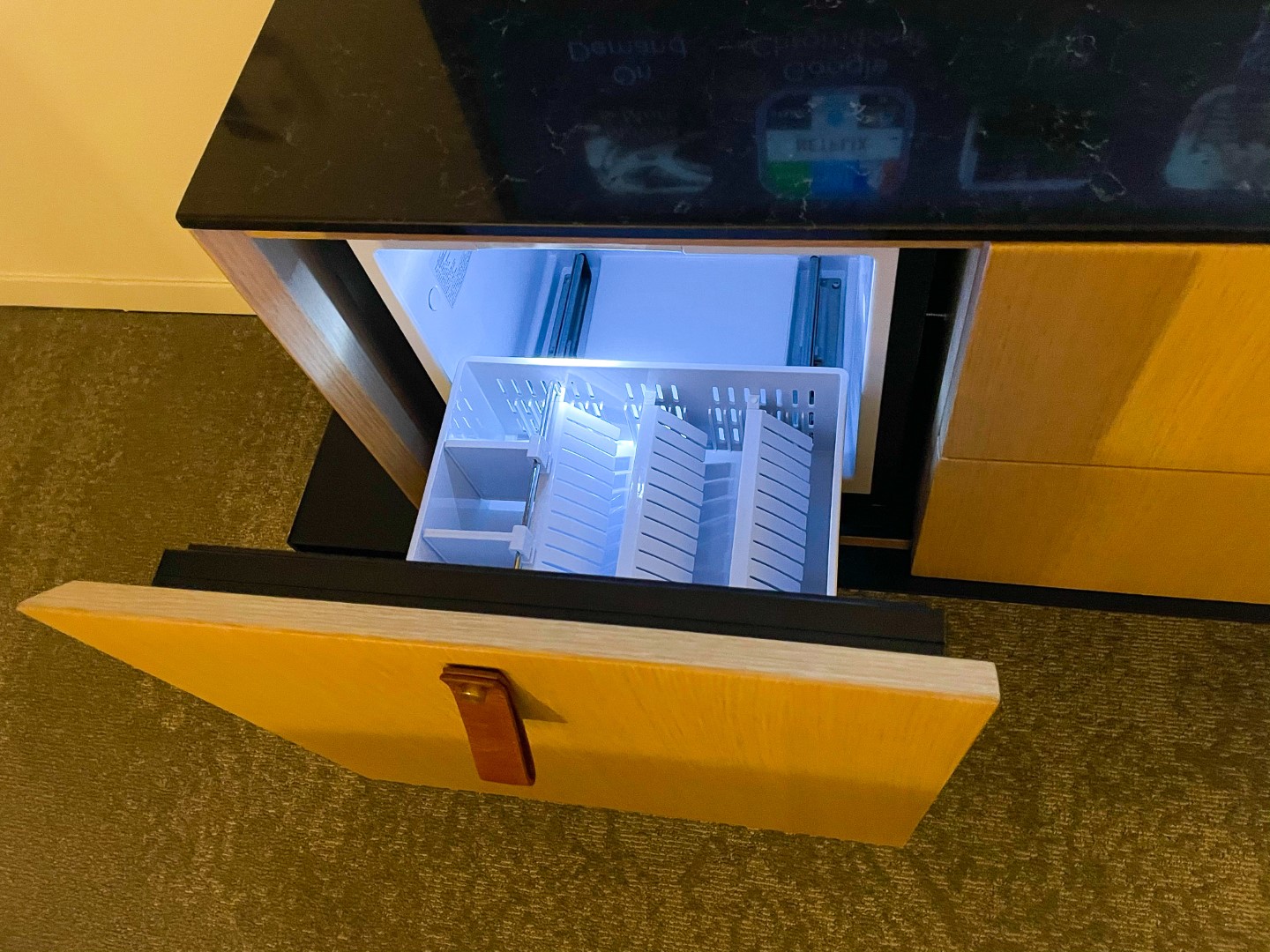 C. Baldwin Curio Collection Hilton Hotel in Houston Texas minibar