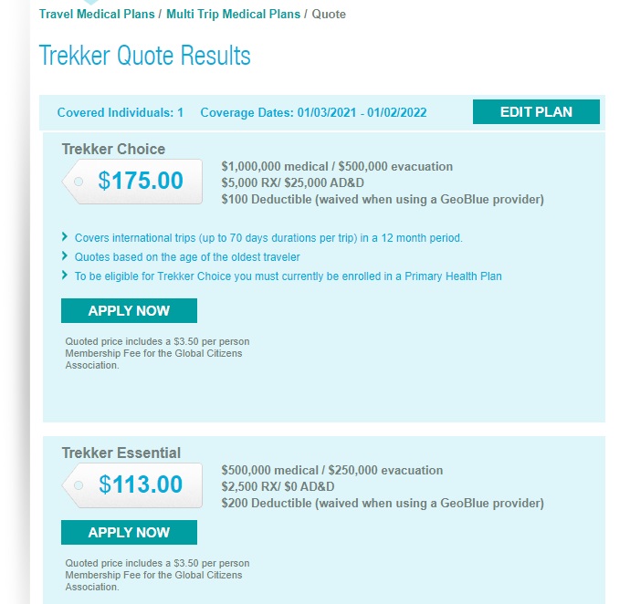 Geoblue Trekker Plan