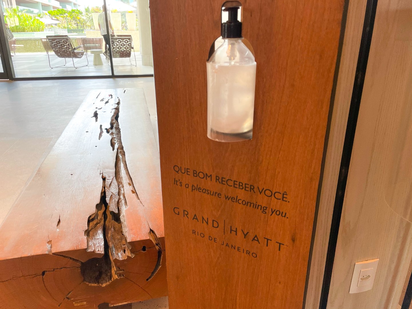 Hand sanitizer station Grand Hyatt Rio de Janeiro