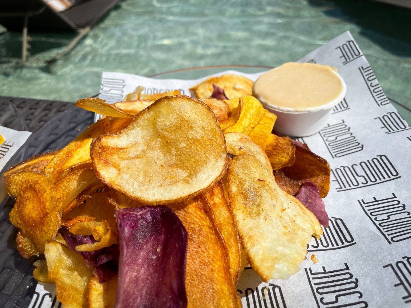 Hummus and chips at Grand Hyatt Rio de Janeiro pool