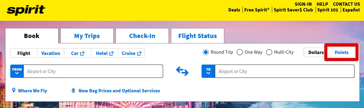 Spirit homepage points toggle