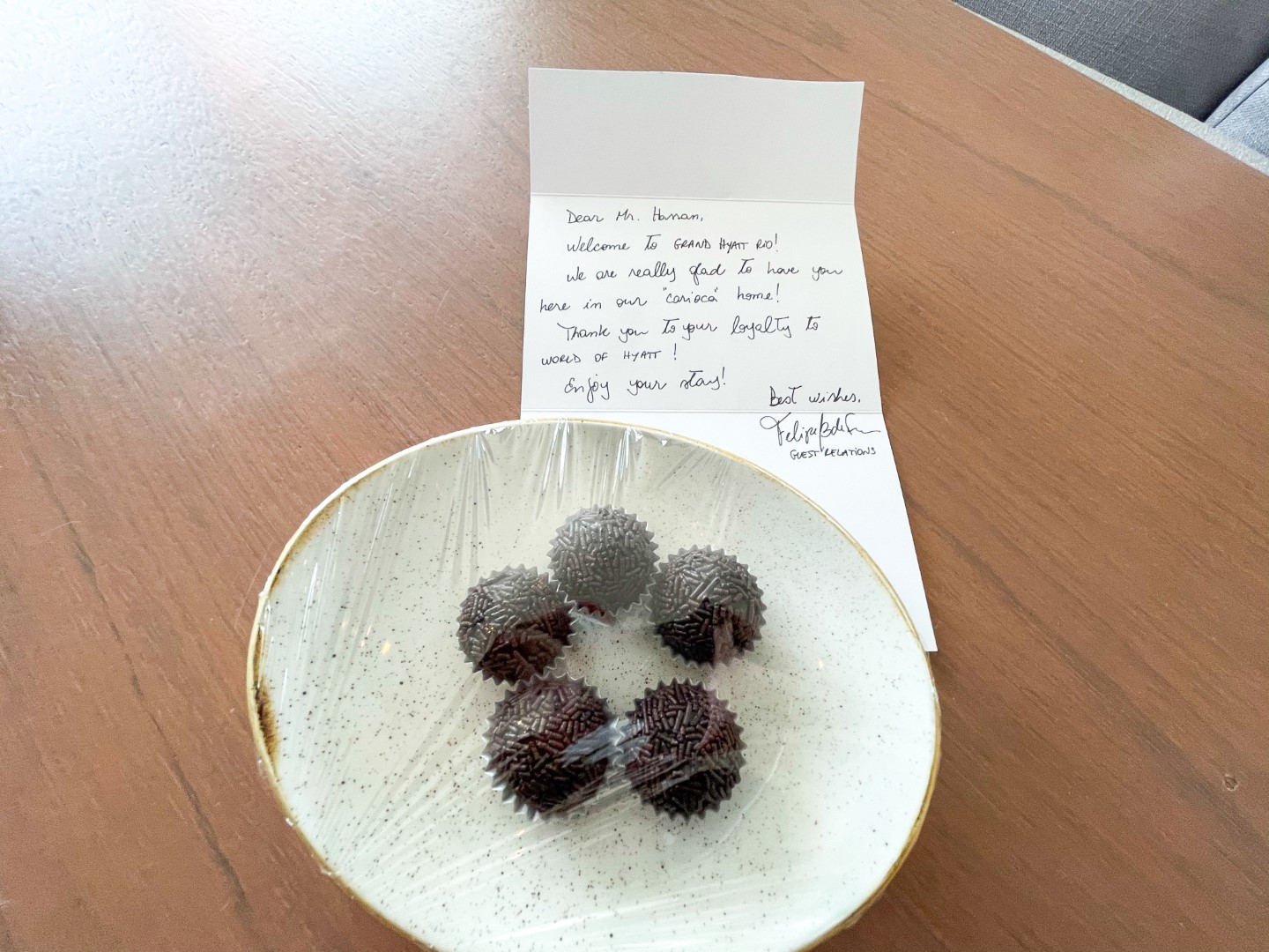 Welcome amenity Grand Hyatt Rio de Janeiro