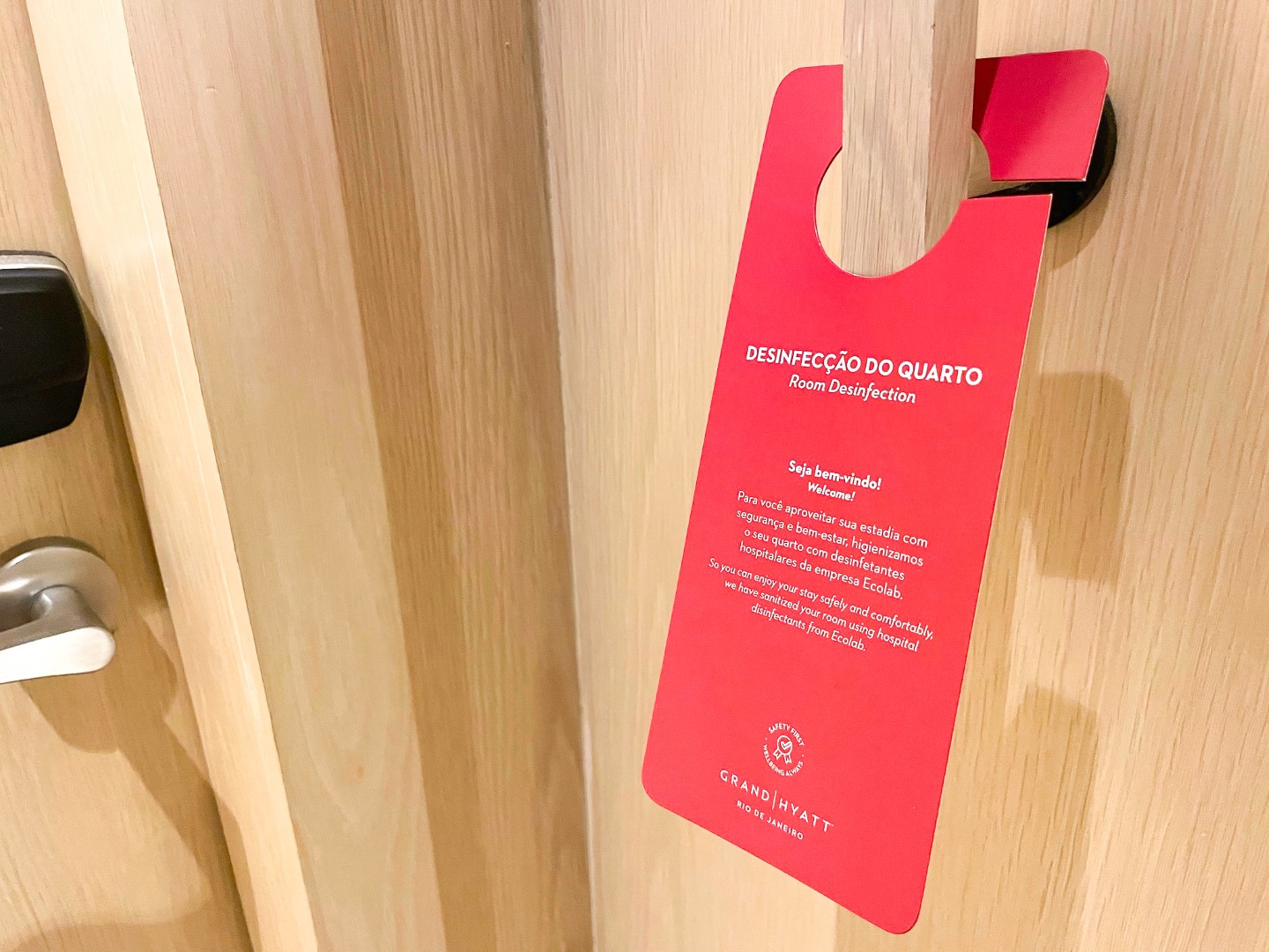 sanitized room door sign Grand Hyatt Rio de Janeiro