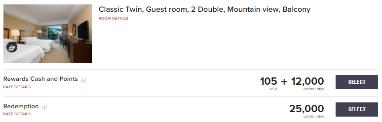 Classic Twin Sheraton Grand Rio points rate
