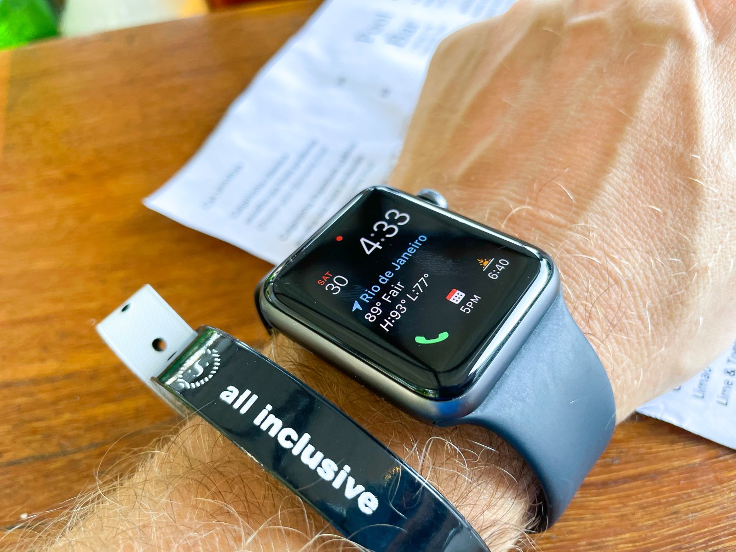 Sheraton Grand Rio de Janeiro all inclusive wristband and Apple Watch