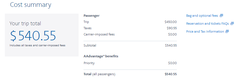 American Airlines Business Class cheap fare