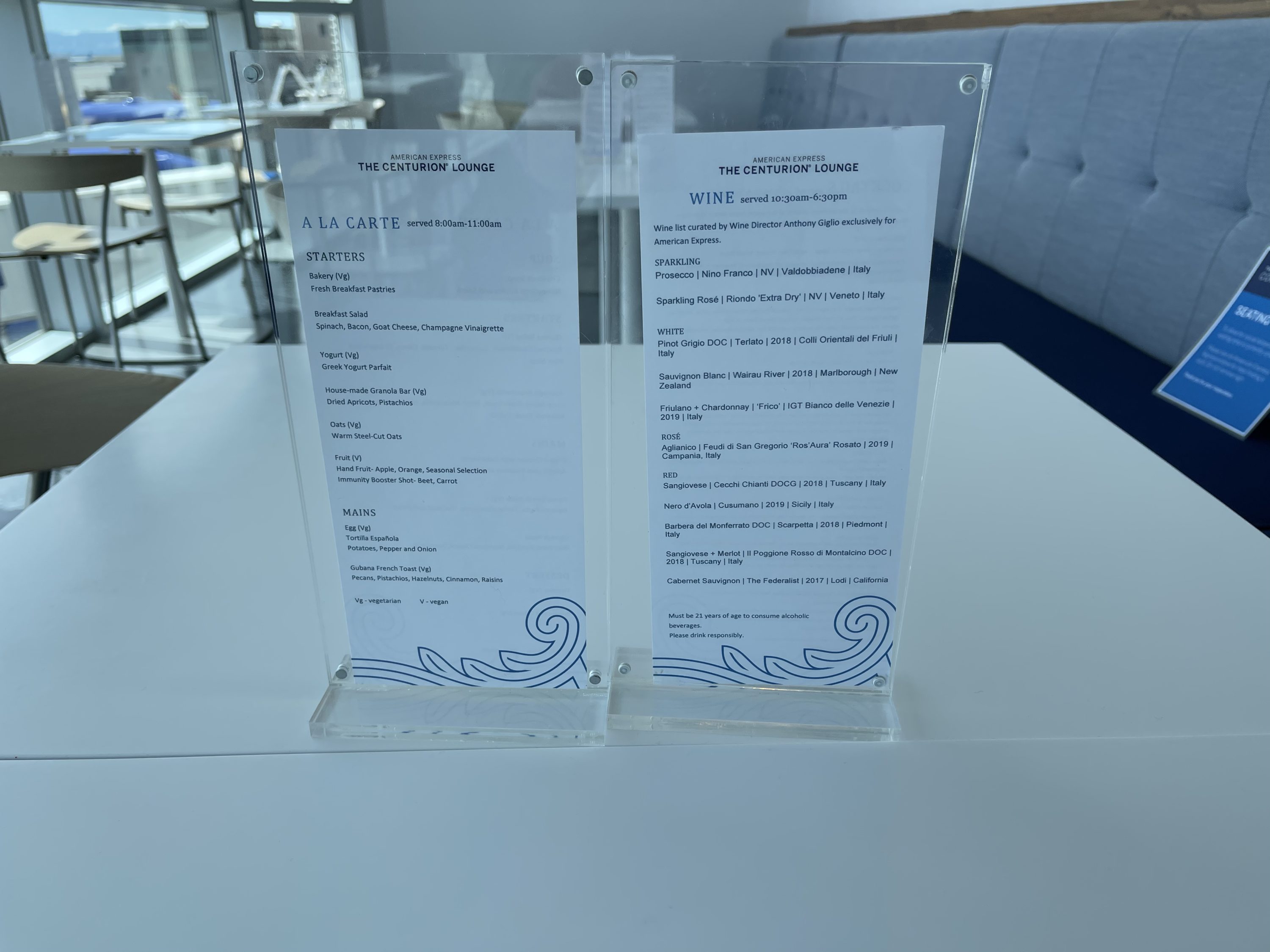 DEN Centurion Lounge Menus