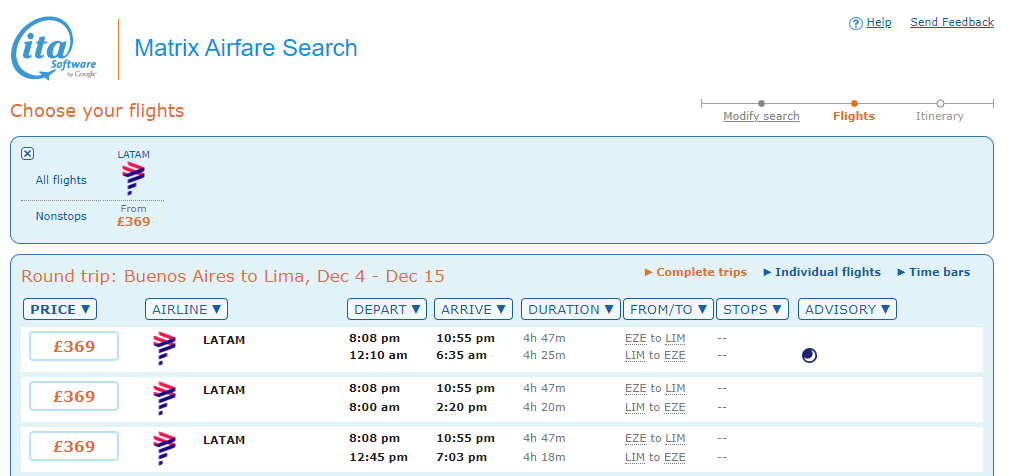 LATAM EZE LIM ITA Matrix LHR