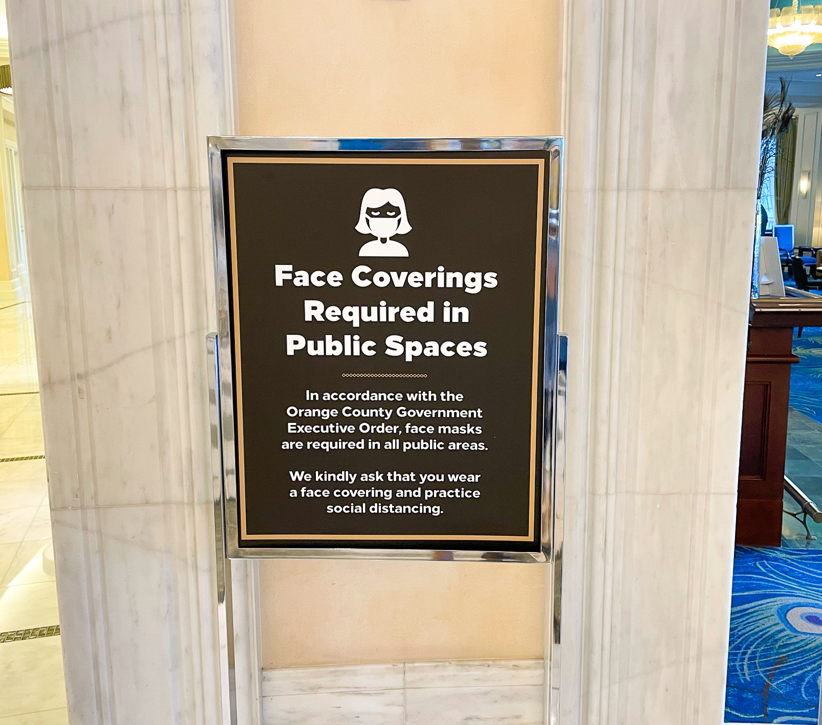 Waldorf Astoria Orlando Face Mask sign