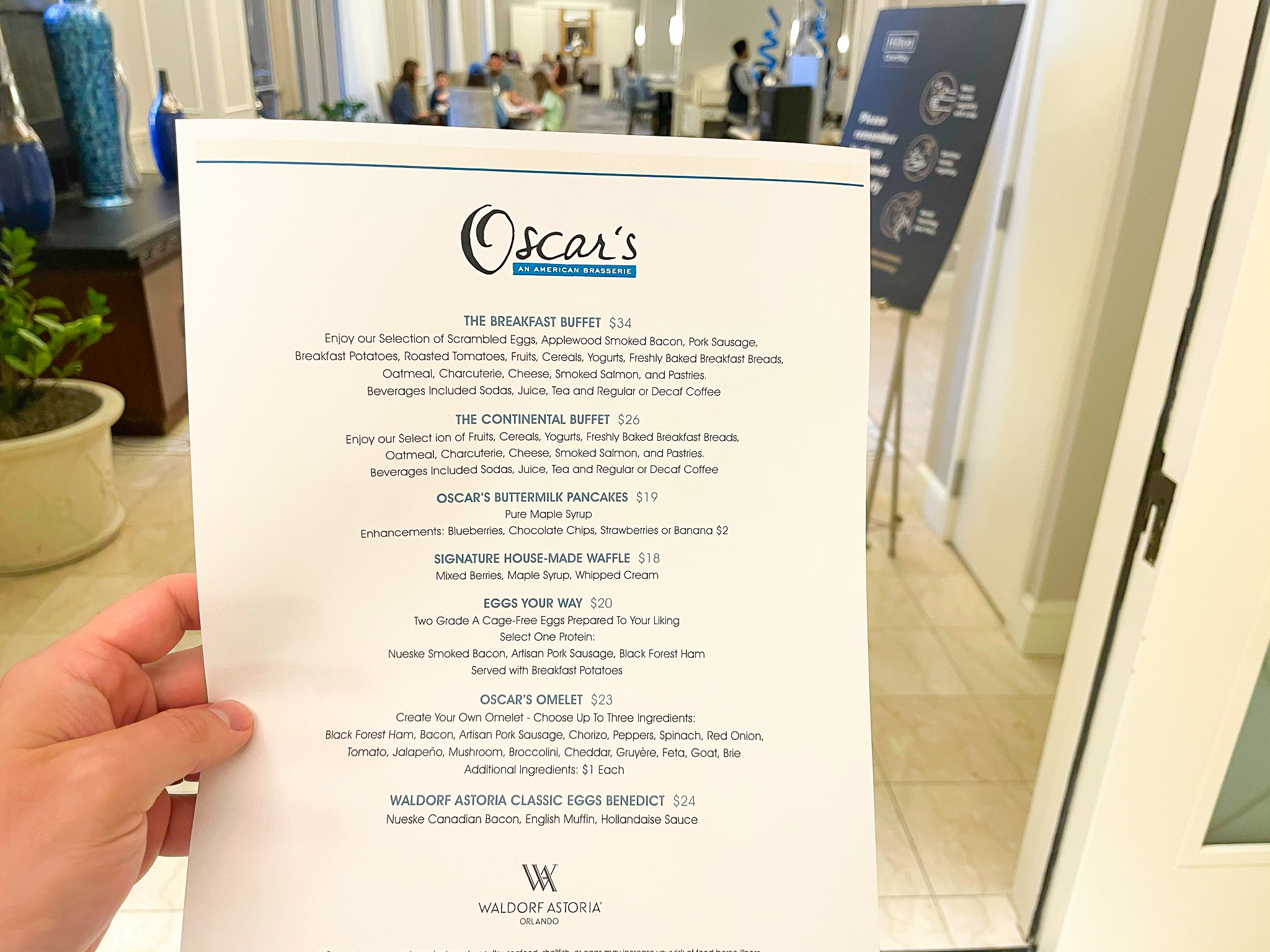 Waldorf Astoria Orlando Oscars menu