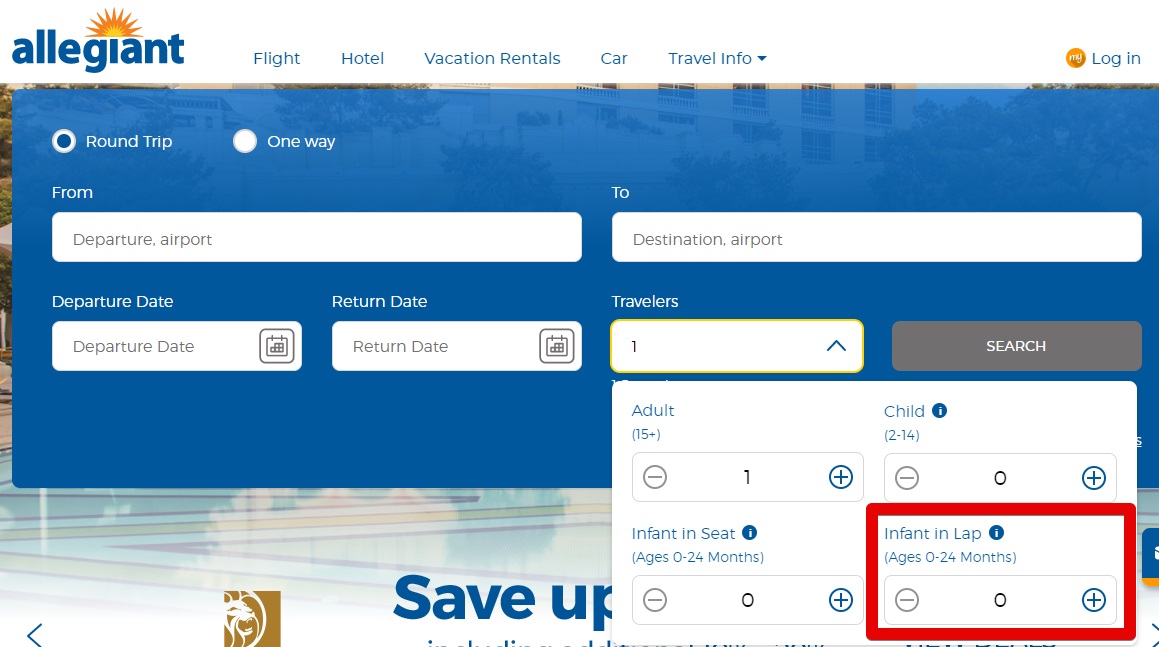 Allegiant Lap Child Booking Process
