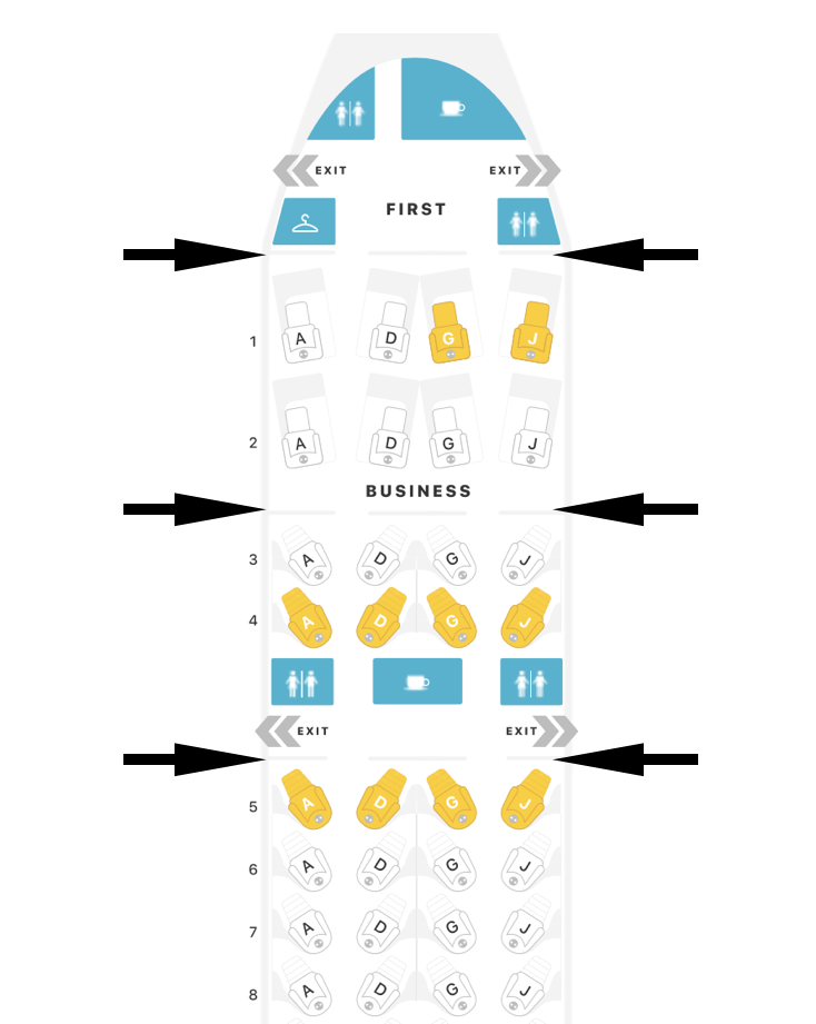 Seat Guru Bulkhead Map with Arrows