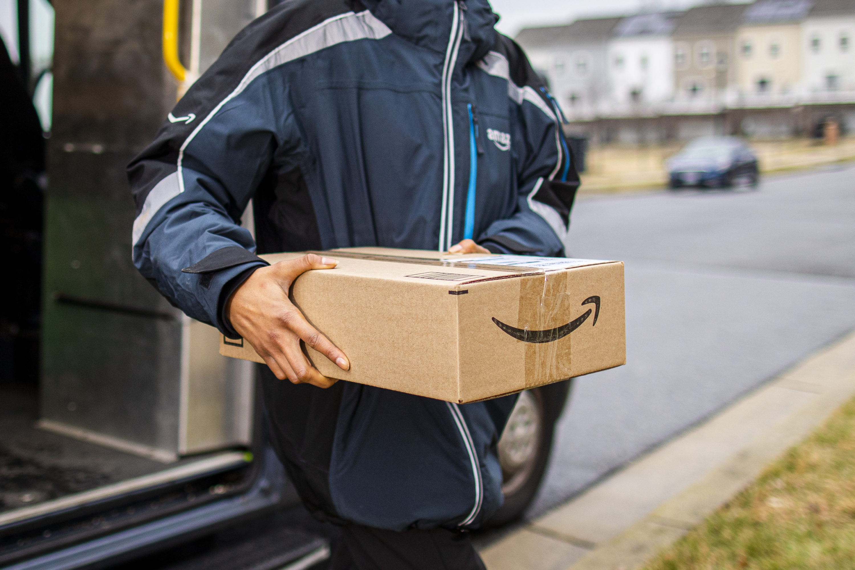 Amazon package being delivered Amazon package being delivered