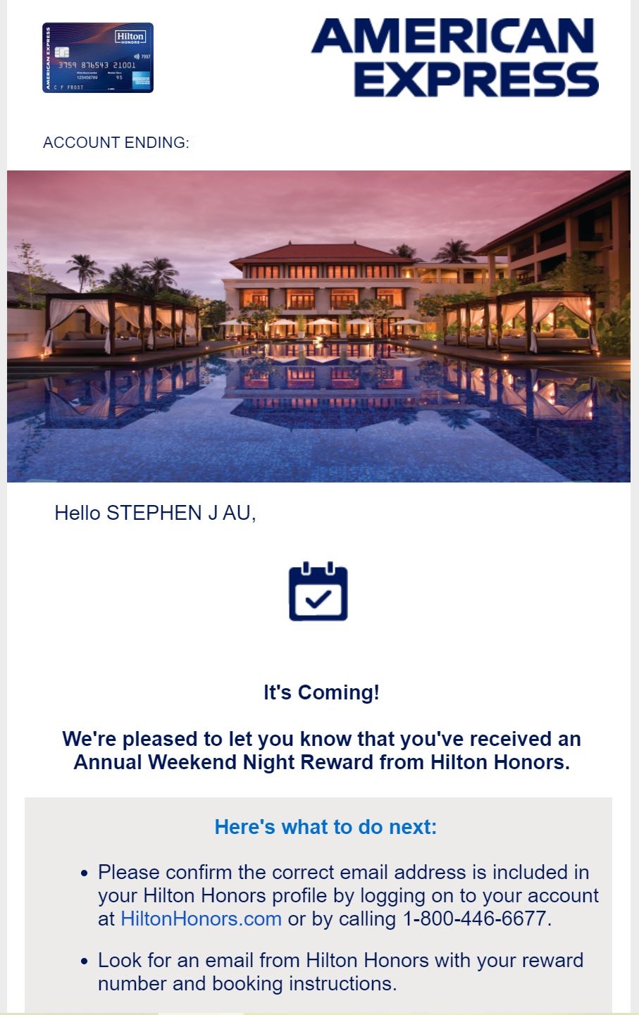 Annual Weekend Night Reward email Amex Annual Weekend Night Reward email Amex