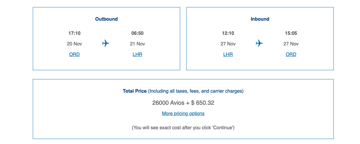 BA Example ORD to LHR
