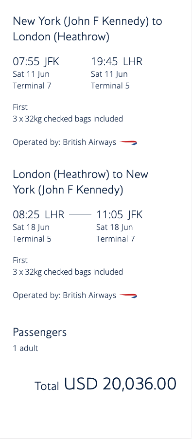 BA First Example Price