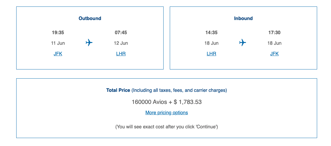 BA First Example JFK to LHR