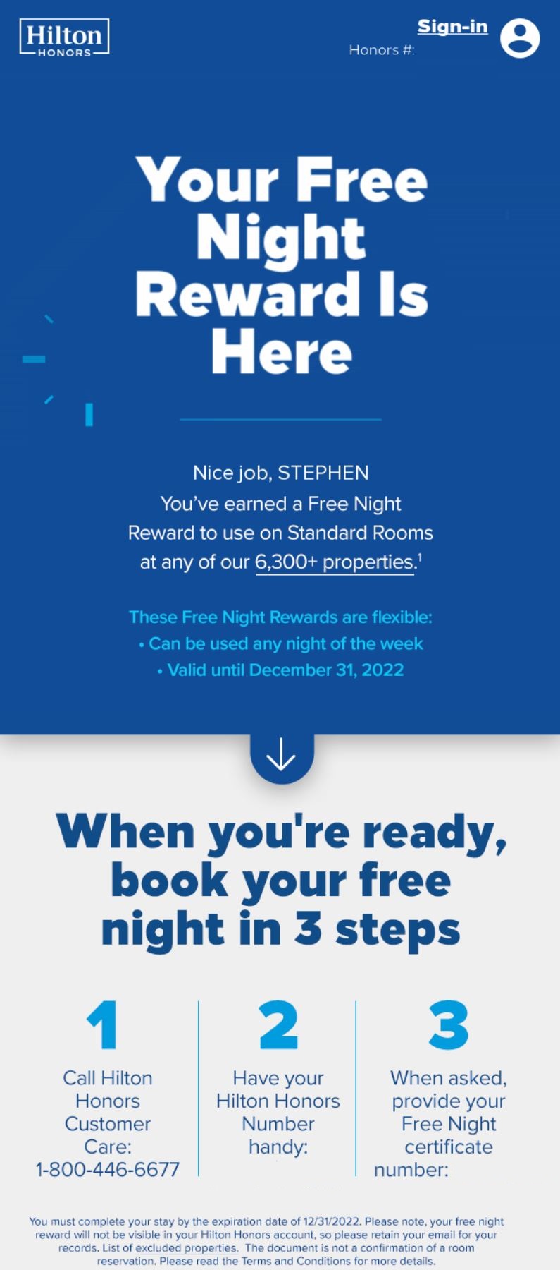 Hilton free night certificate email Hilton free night certificate email
