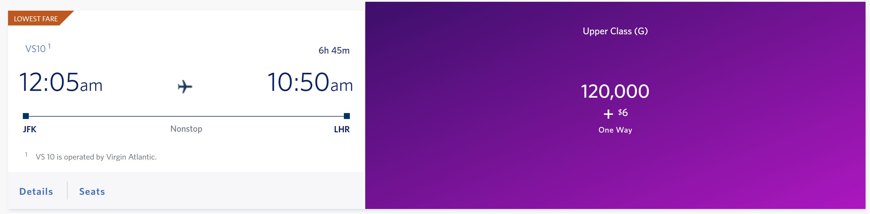 Virgin Atlantic flight Delta SkyMiles