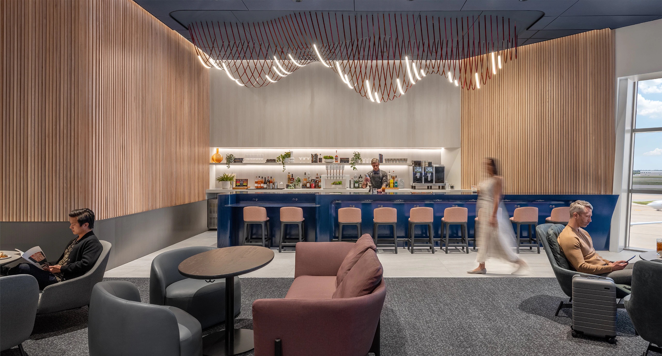 Capital One Lounge IAD bar and sitting area Capital One Lounge Dallas bar and seating