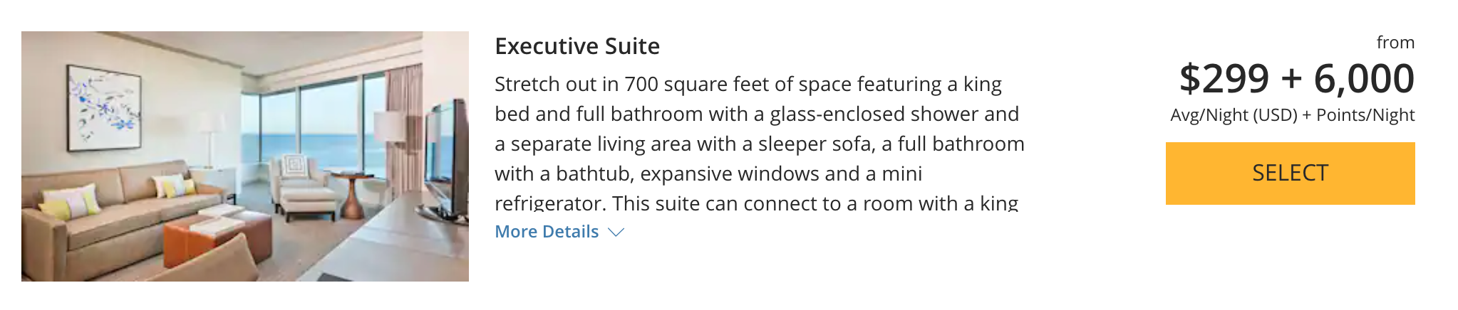 Cost of suite when upgrading with points