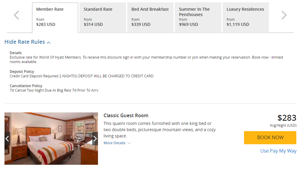 The Lodge at Spruce Peak Hyatt member cash rates