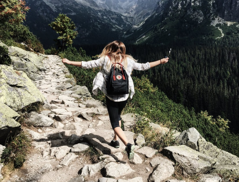 Woman walking on path