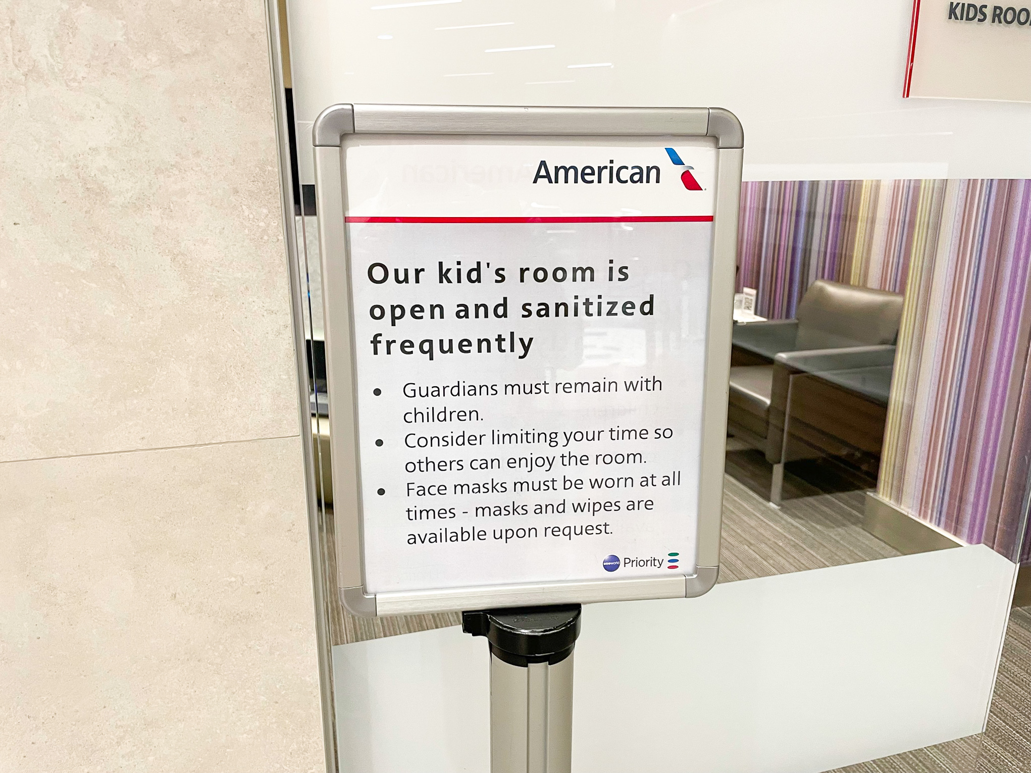 Admirals Club Miami International Airport Kids Room Sanitation Sign