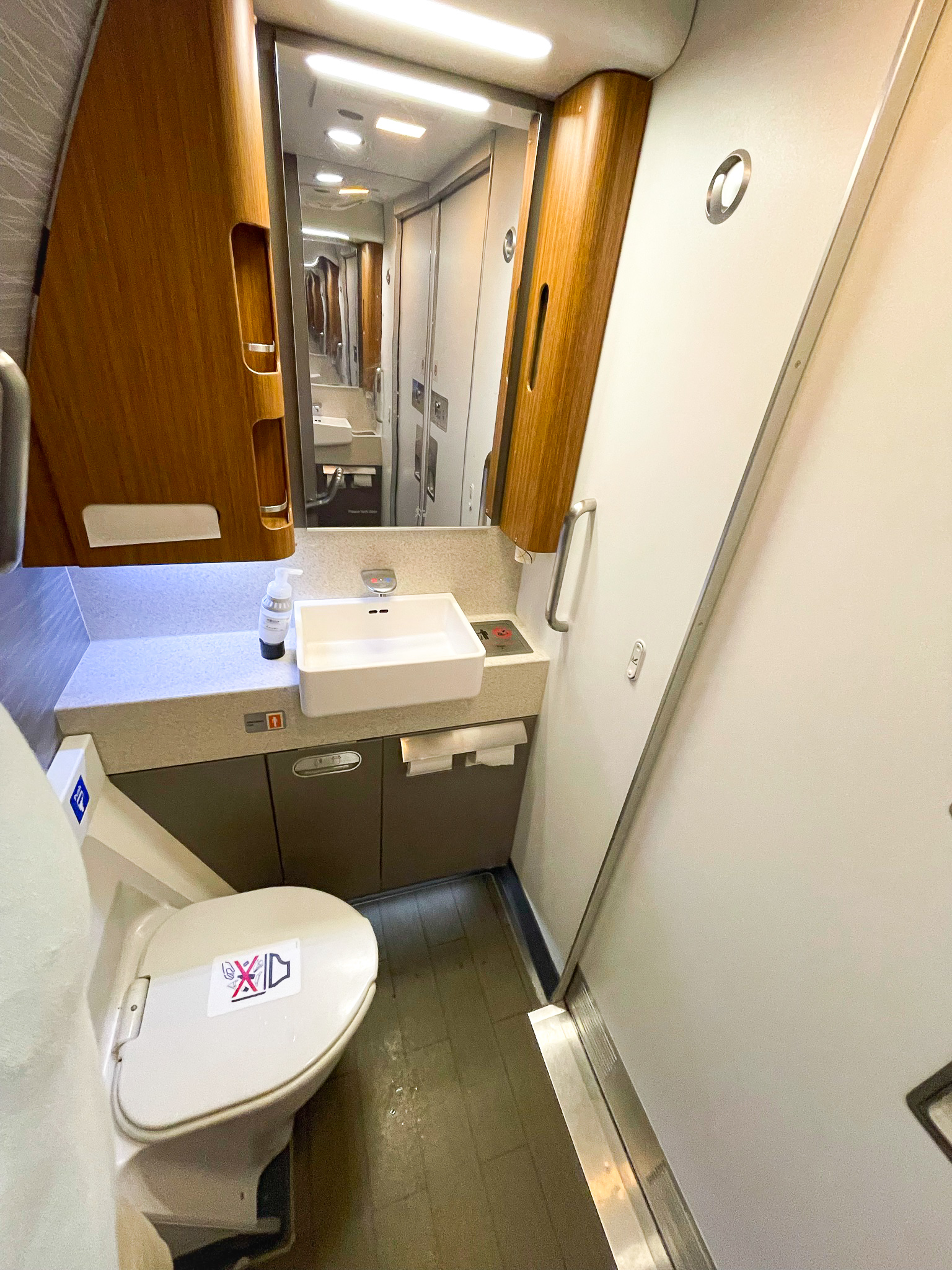 American Airlines First Flagship Business Class Miami to Boston bathroom lavatory