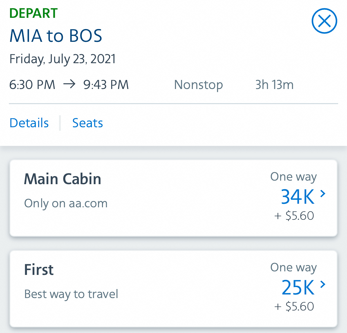 American Airlines First Flagship Business Class Miami to Boston price
