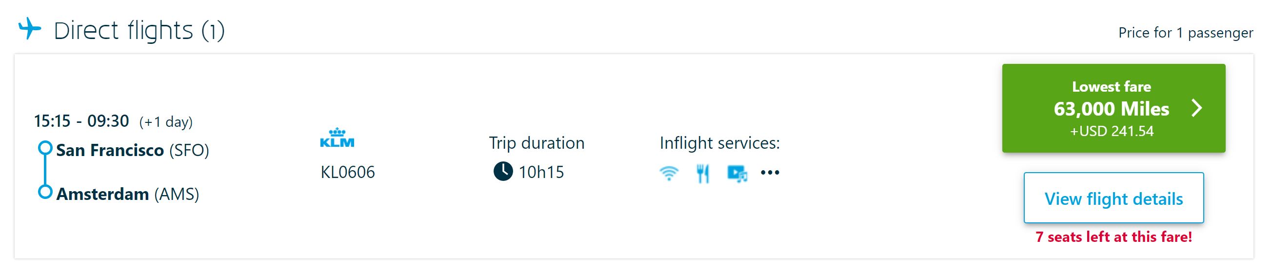 KLM business class result on KLM