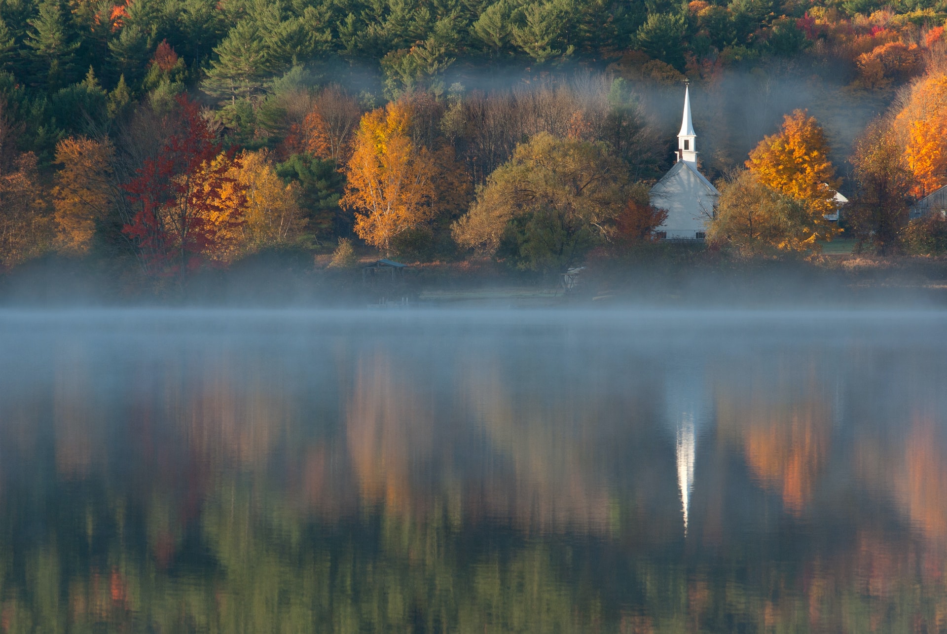 New Hampshire lake during foliage season