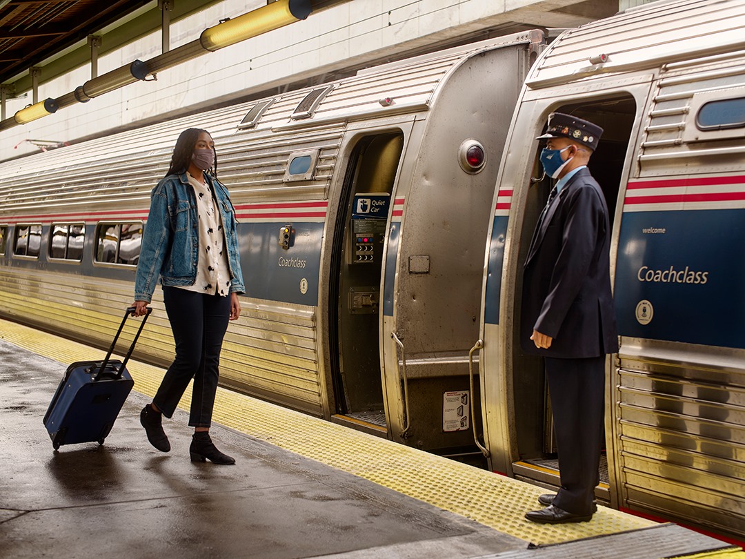 Amtrak coach passenger boarding